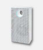 Side-angle view of the white Coway AP-1523D Multi-Action 2 air purifier, highlighting its sleek profile and the powerful 4-stage filtration system.