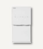 Close-up of the Coway CHPI-7520L Icon Ice Water Purifier control panel showing the touch-sensitive interface for water volume, temperature, and ice extraction.