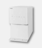 Front view of the Coway CHPI-7520L Icon Ice Water Purifier in white, featuring a compact and minimalist design for modern kitchen countertops.
