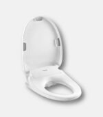 Front view of Coway Premium Bidet (BAS-42A) with the seat cover open, showing its ergonomic design and high-quality white finish.