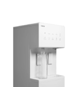 Close-up of the Coway Core Plus Water Purifier (CHP-5722L) showing a tall water bottle fitting easily under the high dispenser.