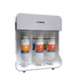 Internal view of the Coway P-09CL Undersink Water Purifier showing the 3-stage filtration system with Neo-Sense and Sediment filters.