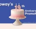 Pink-iced anniversary cake on a stand with candles forming 19, set against a blue banner that reads 'Coway's 19th Anniversary Promotion' and promotion dates at the bottom (Promotion Period: July 29 - Aug 26, 2026).