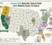 Map of Coway USA rental and sales service areas across 13 states including California, Texas, New York, and New Jersey, highlighting water purifier, air purifier, bidet, and water softener availability.